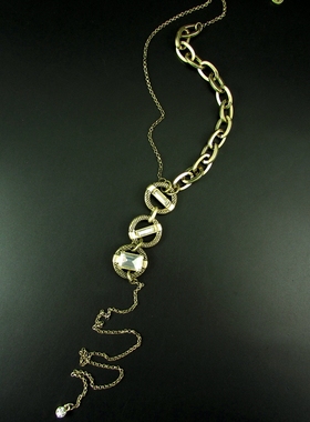 欧美流行饰品sam ed*lman复古做旧玻璃水晶长流苏女士项链 201712