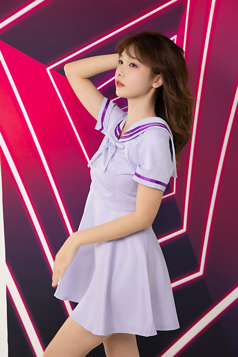 套头海军领水手服 Gfriend同款打歌服高腰紫色短袖修身显瘦连衣裙