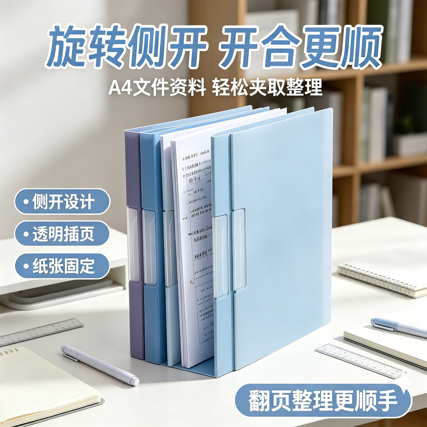 A4旋转抽杆夹侧开插页送标签贴