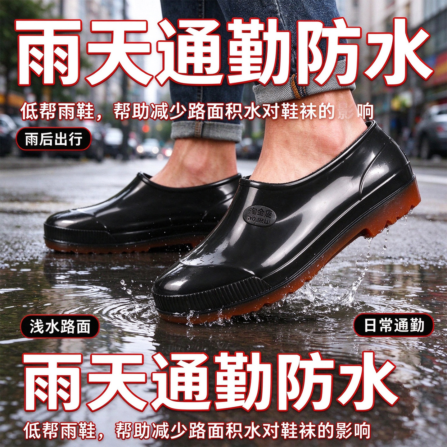 男士低帮牛筋底防水防滑雨鞋