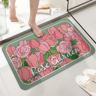 硅藻泥速干软地垫浴室卫生间洗手间厕所门口吸水防滑脚垫复古玫瑰