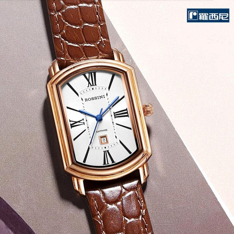 rossini/罗西尼男表长方形石英手表皮带日历情侣腕表3401正品2402