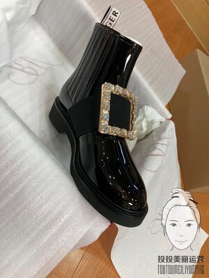 贸易订单 牛货 rv漆皮水钻扣短靴 金属方扣切尔西短靴 口碑款