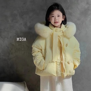【特价清仓】morningmijia早安觅加女童狐狸毛大毛领黄色羽绒服