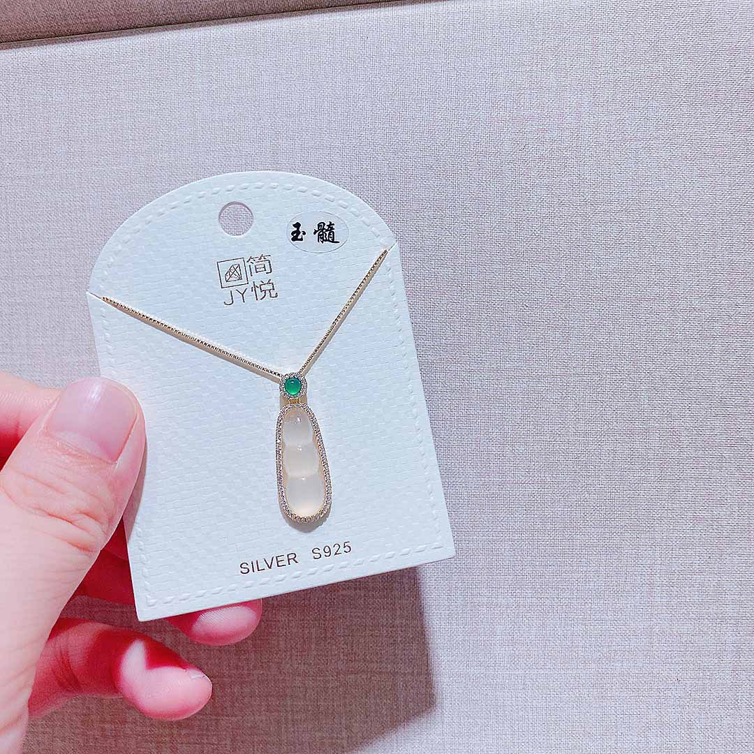 简悦银饰镶钻玉髓福豆吊坠通体纯银项链精致个性高级感气质锁骨链