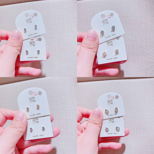 简悦饰品新款通体925银八心八箭系列锆石耳钉小巧精致百搭耳环