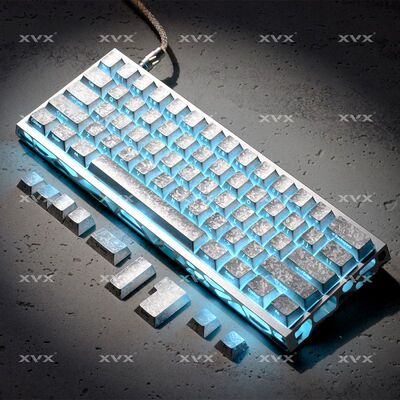 XVX银碳键帽金属银粉原厂侧刻透光碳纤维纹理磁轴机械轴键帽EV63