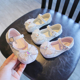 儿童公主鞋配礼服闪亮女童水晶鞋软底防滑女宝宝小女孩亮晶晶鞋子