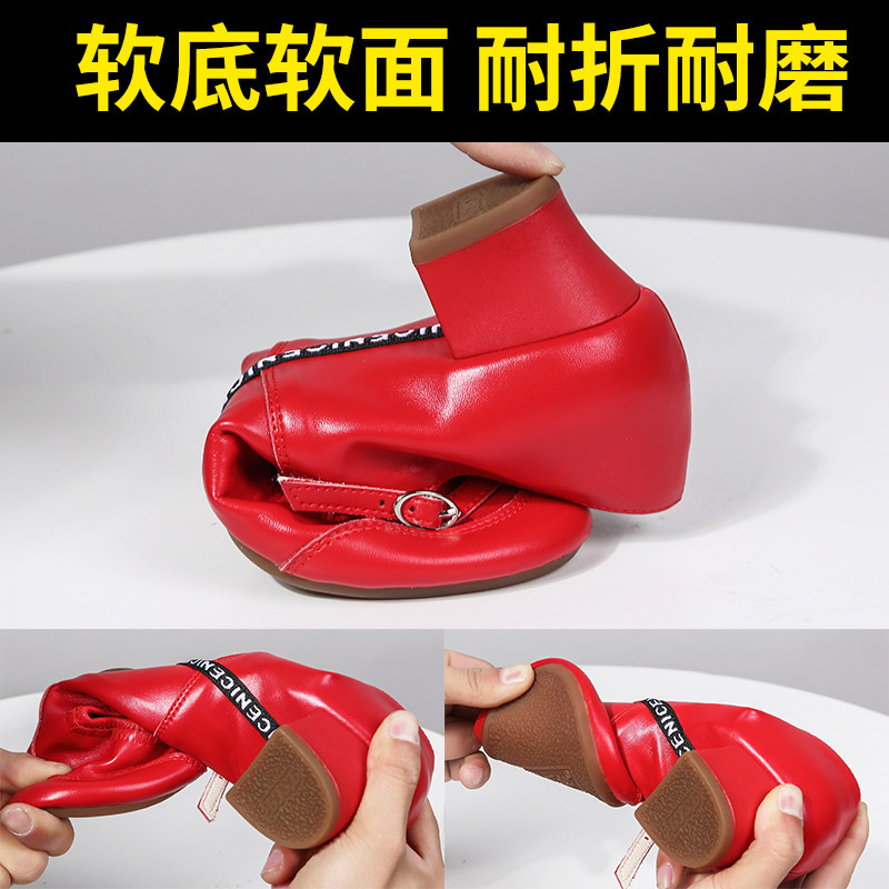 真皮舞蹈鞋女软底红色单鞋秋拉丁舞中跟牛筋底跳舞鞋玛丽珍小皮鞋