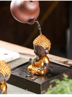 创意紫砂小如来茶宠摆件禅意金佛家居博古架装饰车载摆件茶桌配件