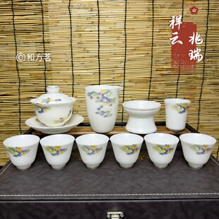 冰瓷素烧纯手工高岭土茶具高档轻奢盖碗公道杯主人杯茶过滤器祥云