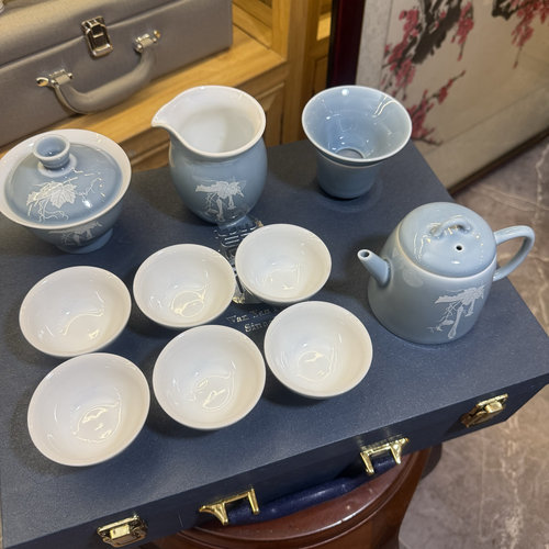青瓷功夫茶具新款轻奢高家用陶瓷茶壶茶杯简约礼盒套装黛兰釉丝瓜