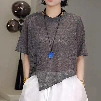 2026新款欧洲站灰色短袖女夏薄款