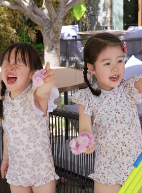 正品现货 美国Rylee and cru女童碎花连体泳衣新中式防晒夏日玩水