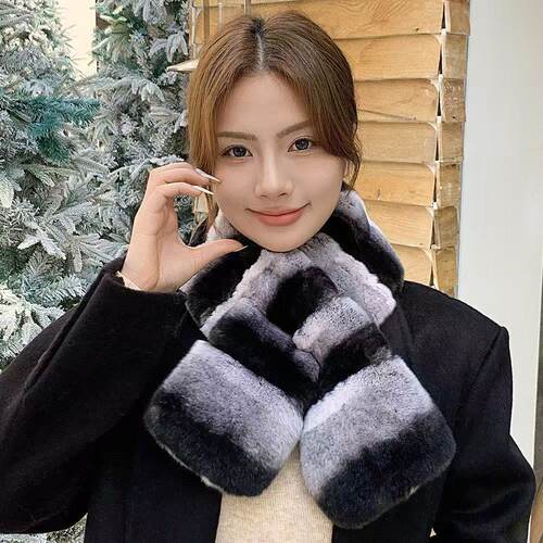真獭兔加厚双面冬季保暖防寒高级感龙猫青紫蓝围巾围脖男女时尚