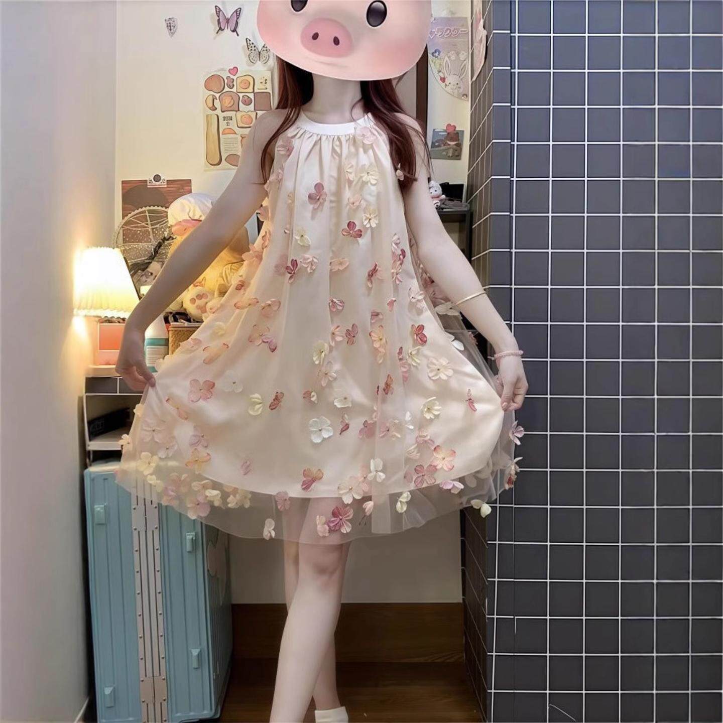 法式浪漫挂脖袖连衣裙女夏季甜美