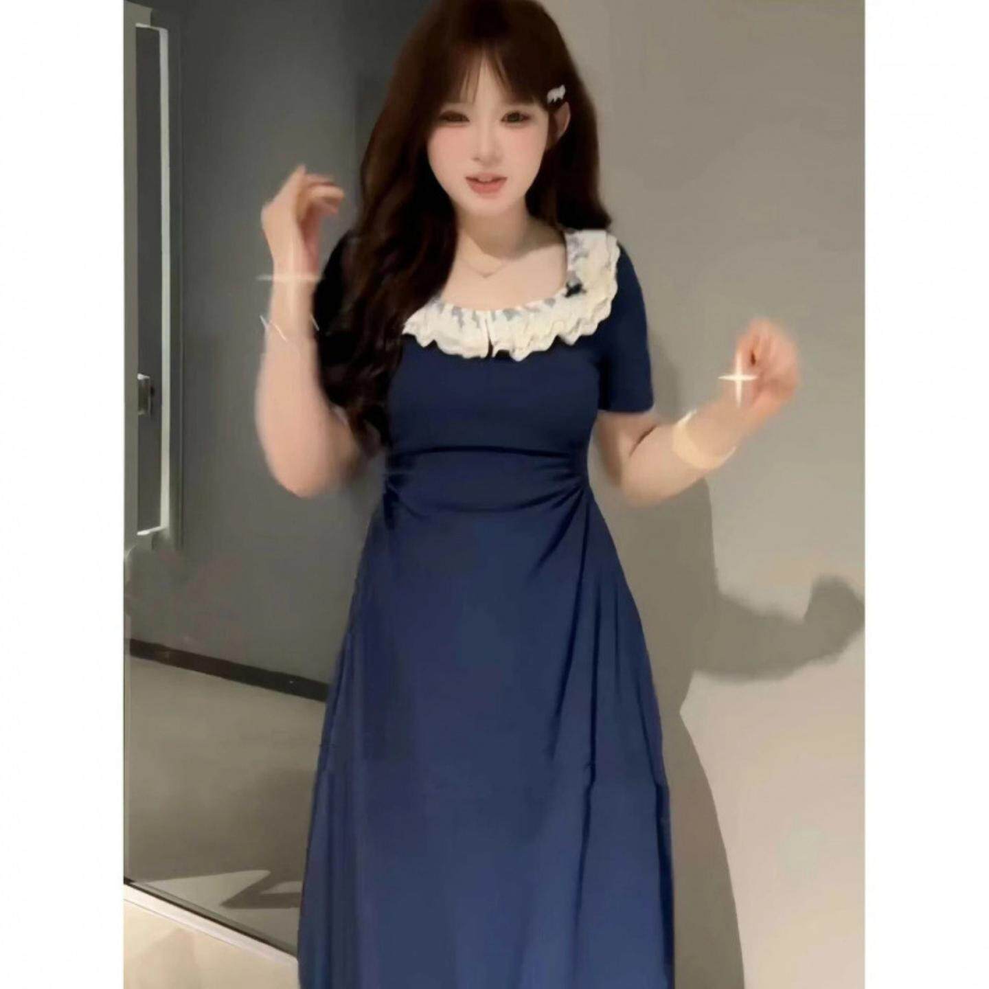 连衣裙女夏季新款微胖MM大码收腰图片