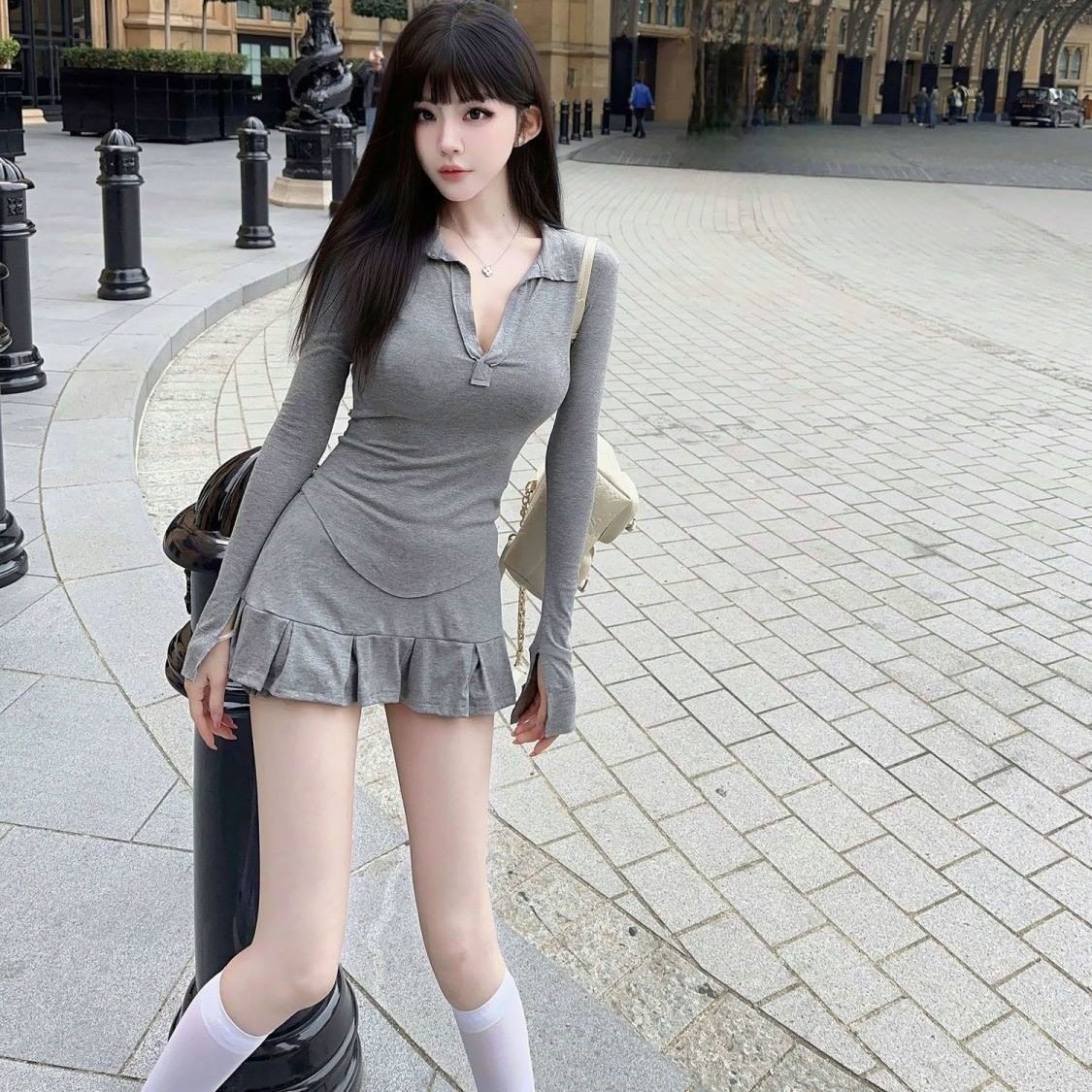 辣妹纯欲性感V领修身显瘦打底衫女秋季长袖恤百褶裙裤套装,女装/女士精品,时尚套装,淘宝优惠券,粉丝福利购,淘宝优惠卷