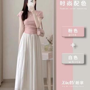 夏装温柔风淑女穿搭女装套装裙子韩剧气质名媛两件套ic