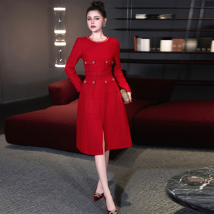 欧货2026春秋季新款高端时尚小香风女装优雅气质红色喜庆连衣裙潮