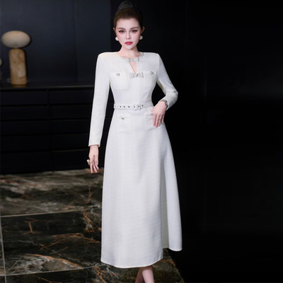 优雅气质小香风米白色连衣裙新款