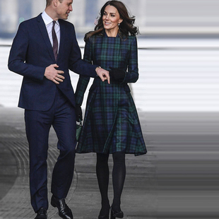 欧货女装凯特王妃同款高端长裙春秋季新款法式复古气质格子连衣裙