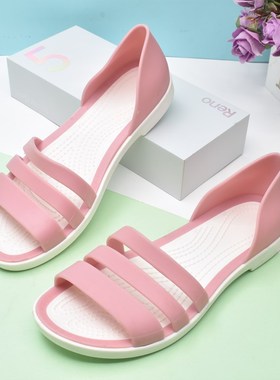 夏季女平底凉鞋塑料软底防滑雨鞋百搭时尚女孩沙滩果冻凉鞋白色鞋