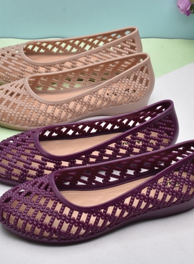 夏季女洞洞镂空凉拖鞋黑色工作塑料透气凉鞋女一脚蹬防滑雨天凉鞋