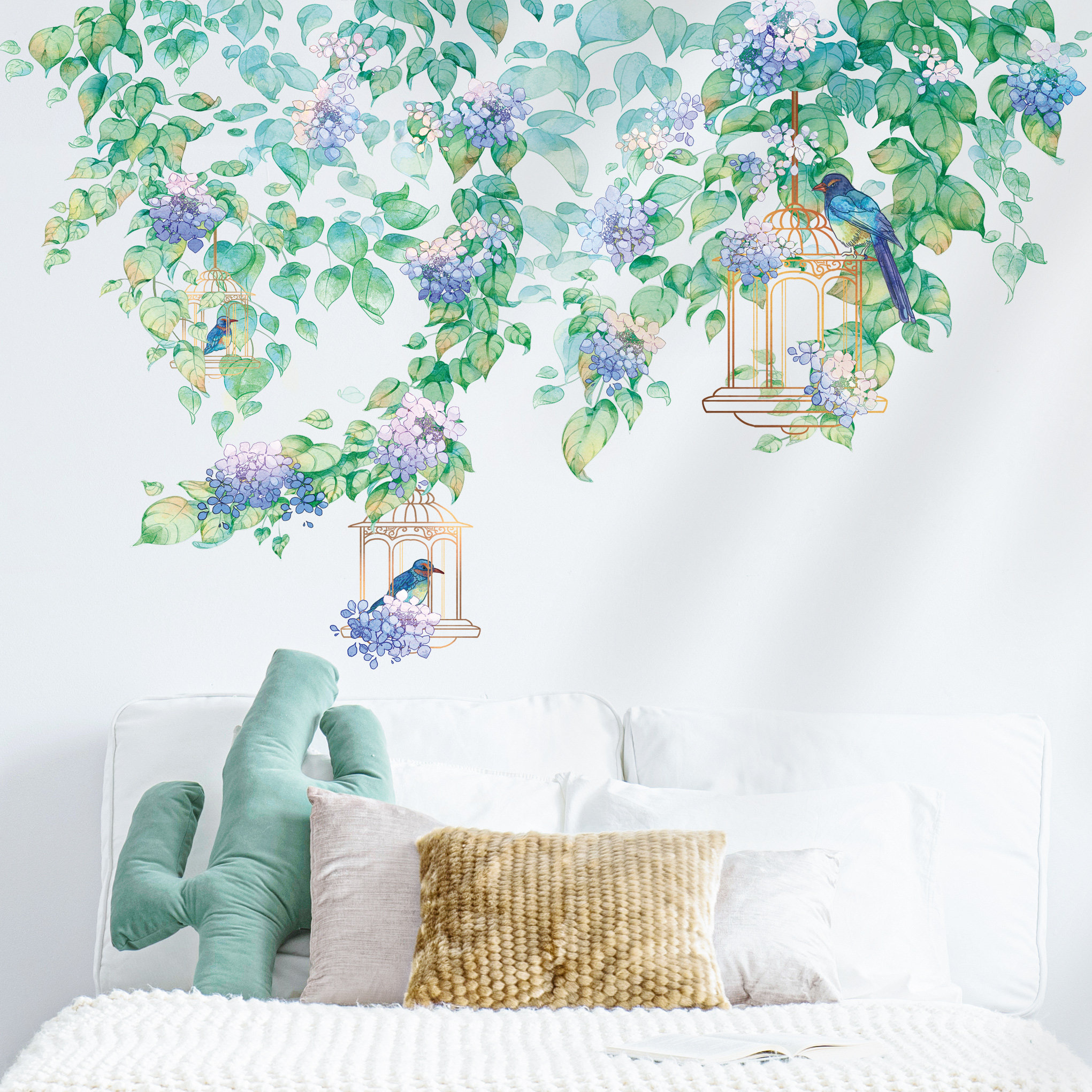 北欧ins风客厅沙发电视背景墙装饰浪漫花朵贴纸卧室墙上贴画自粘,家居饰品,软装墙贴,淘宝优惠券,粉丝福利购,淘宝优惠卷