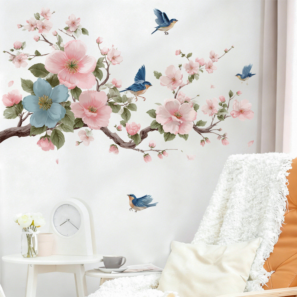 中式花鸟墙贴布置室内背景墙装饰贴画改造卧室客厅餐厅墙壁贴纸