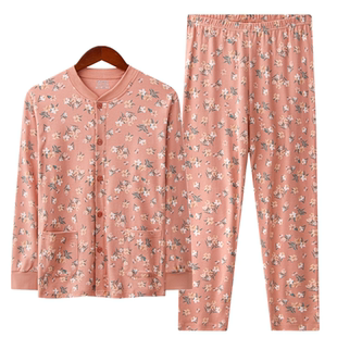 针棒中老年纯棉开身秋衣女大码宽松对襟棉毛衫老太太长衣长裤