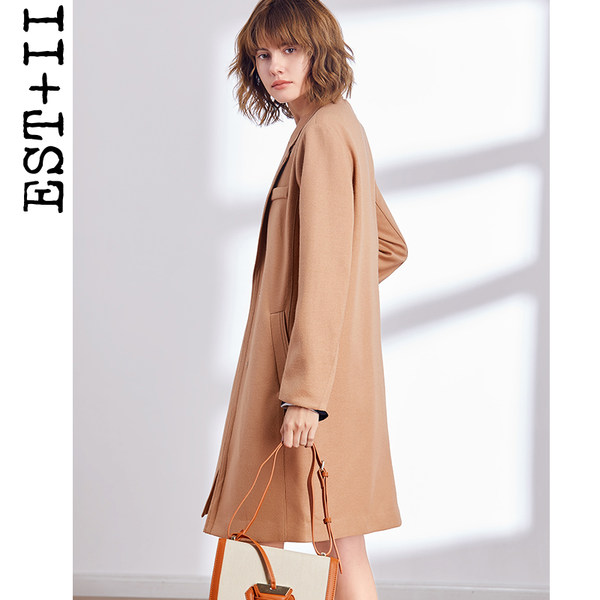 EST＋II 艺诗 中长款2粒扣 女式羊毛呢大衣 天猫优惠券折后￥289包邮（￥489-200）2色可选
