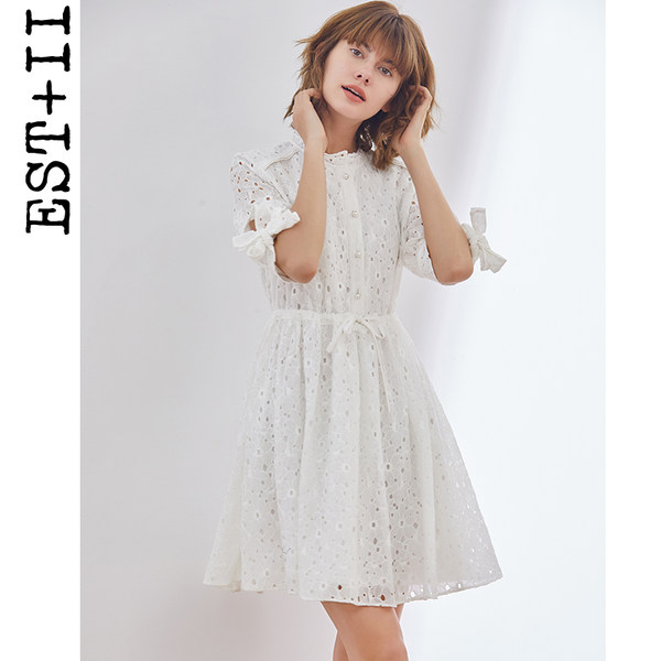 EST+II 艺诗 2018春季新款 提花A字五分袖连衣裙 天猫优惠券折后¥229包邮(¥329-100)三色可选