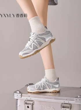 香香莉2025秋季新款圆头系带平底网面透气休闲运动鞋女鞋潮31790