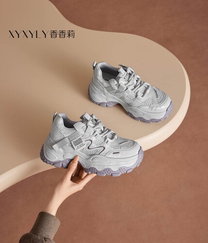 香香莉2026秋季女鞋36530系带厚底增高老爹鞋轻便透气女休闲鞋