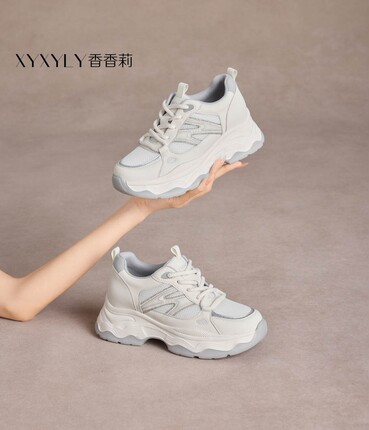 香香莉2026秋季女鞋36566系带厚底网面透气老爹鞋内增高女休闲鞋