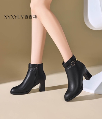 香香莉2025冬季韩版32366短筒加绒中跟舒适马丁靴休闲OL女棉靴子