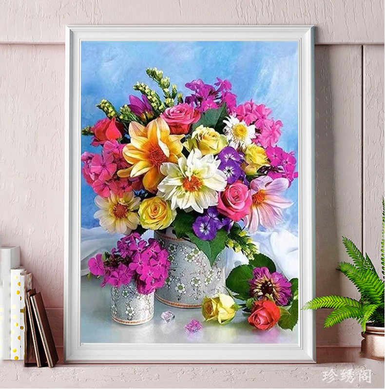 5d植物花卉钻石贴画2025新款满钻花瓶插花鲜花粘砖点钻十字绣餐厅
