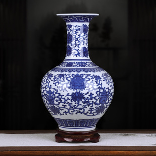 家居客厅博古架小装 饰品 景德镇陶瓷器花瓶插花摆件青花瓷仿古中式