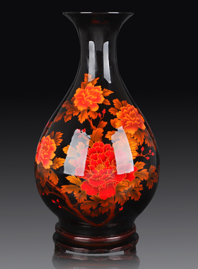 景德镇陶瓷器水晶釉花瓶摆件中国红色中式家居客厅插花结婚装饰品