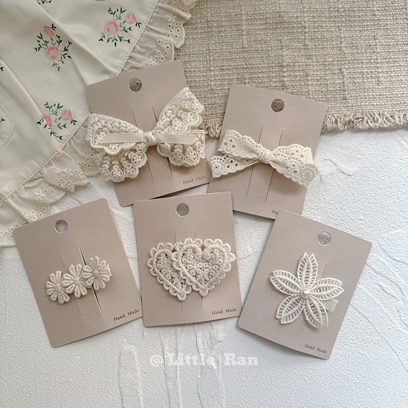 Little Ran复古儿童发饰蕾丝花边花朵碎发夹女童刘海可爱发饰