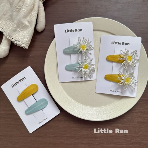 Little Ran真皮小雏菊发夹女童儿童可爱花朵BB夹侧边夹碎发夹头饰