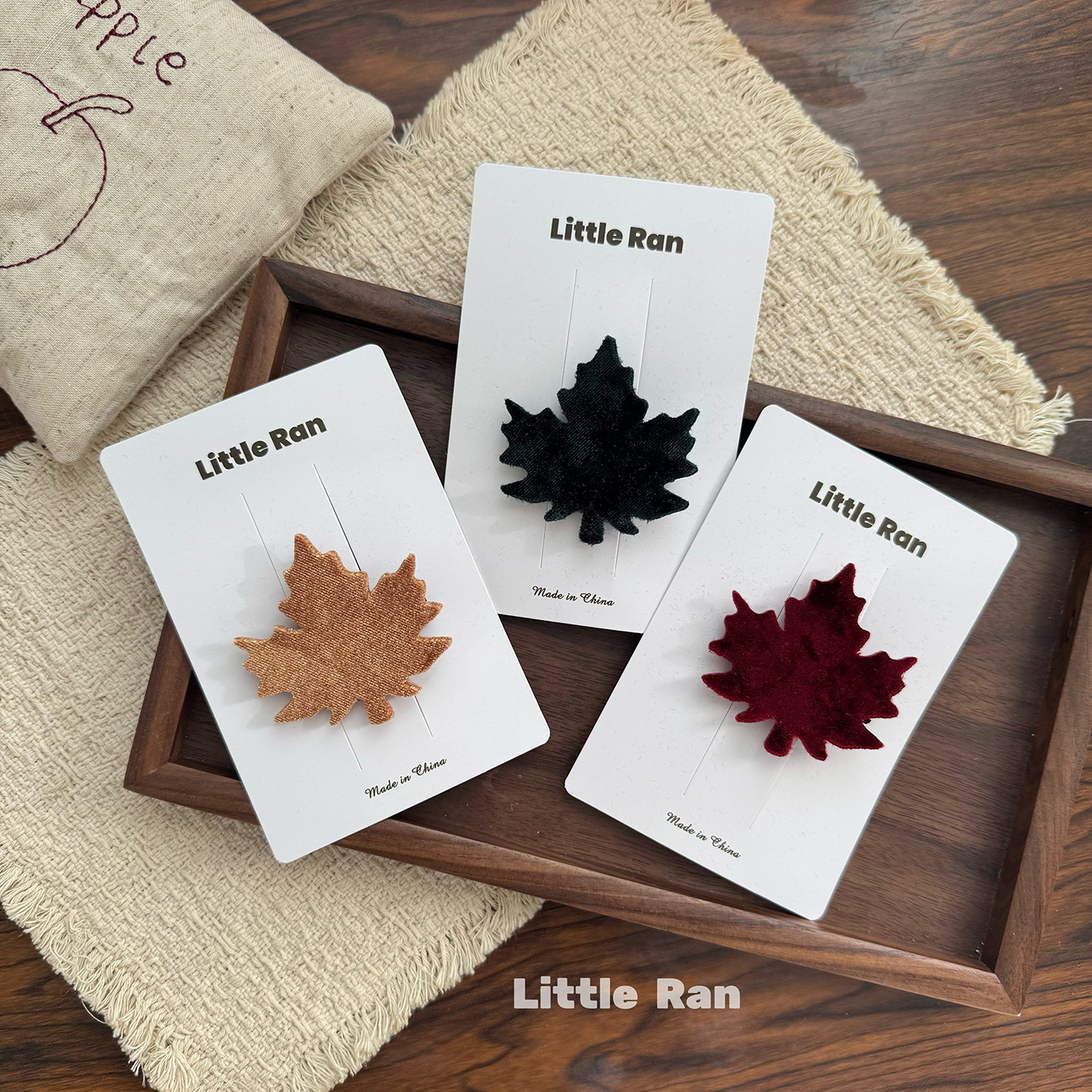 Little Ran 小众枫叶发夹女童复古丝绒布艺发卡百搭侧边夹,童装/婴儿装/亲子装,发饰,淘宝优惠券,粉丝福利购,淘宝优惠卷