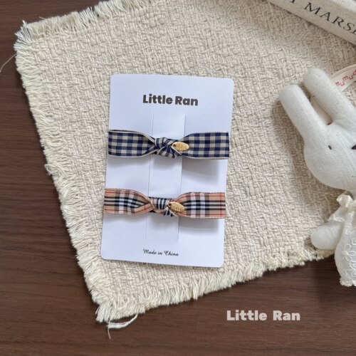 Little Ran儿童格纹蝴蝶结发夹女童可爱布艺头绳发饰小众气质边夹