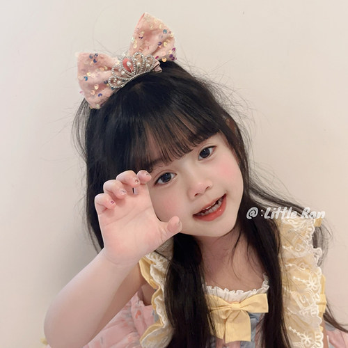 Little Ran儿童皇冠蝴蝶结发夹女童可爱发饰宝宝刘海夹子边夹发卡