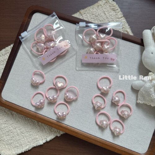 Little Ran可爱拇指圈爱心珠光发圈女童粉色波点发绳儿童发饰