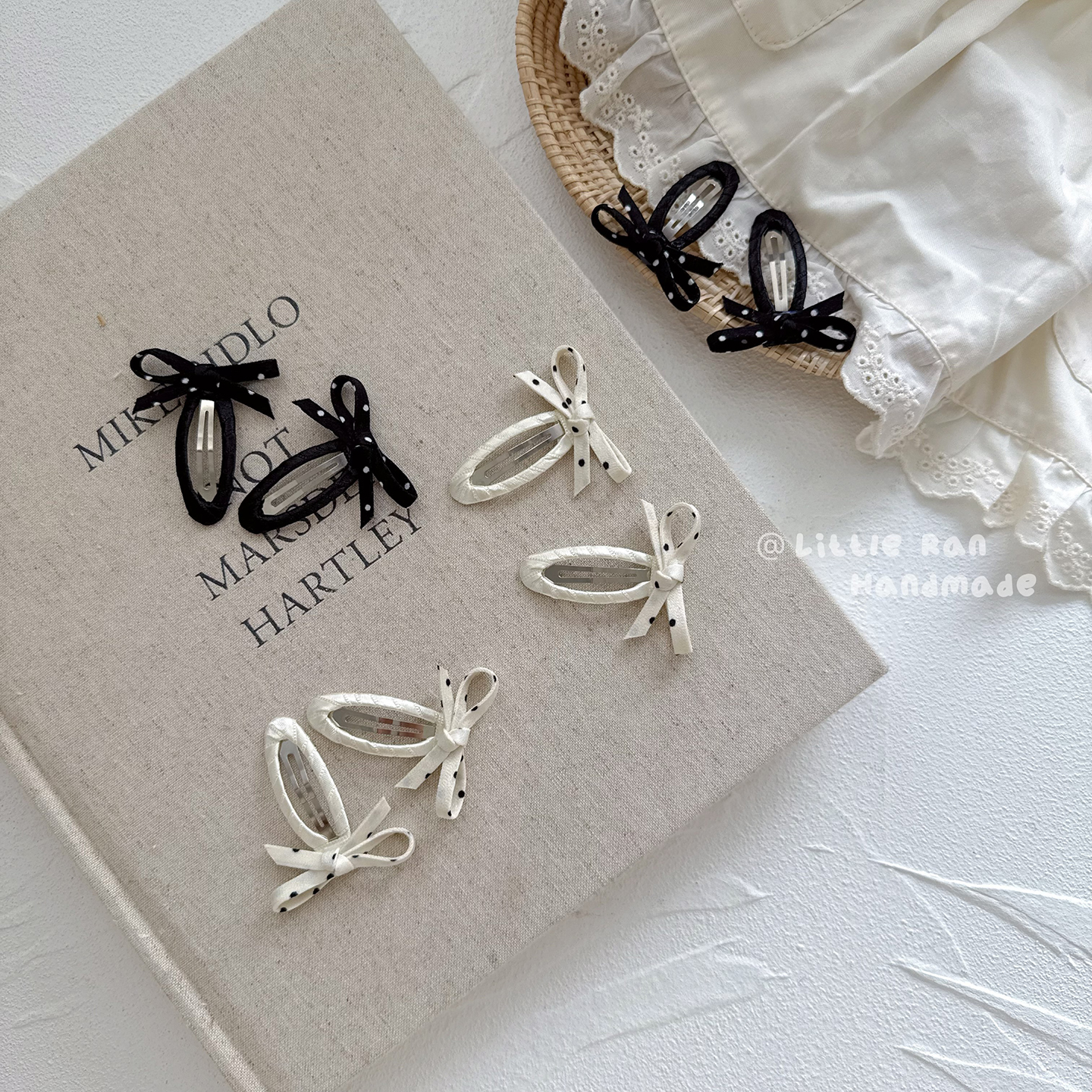 Little Ran儿童波点蝴蝶结发夹简约女童刘海夹甜美可爱宝宝头饰