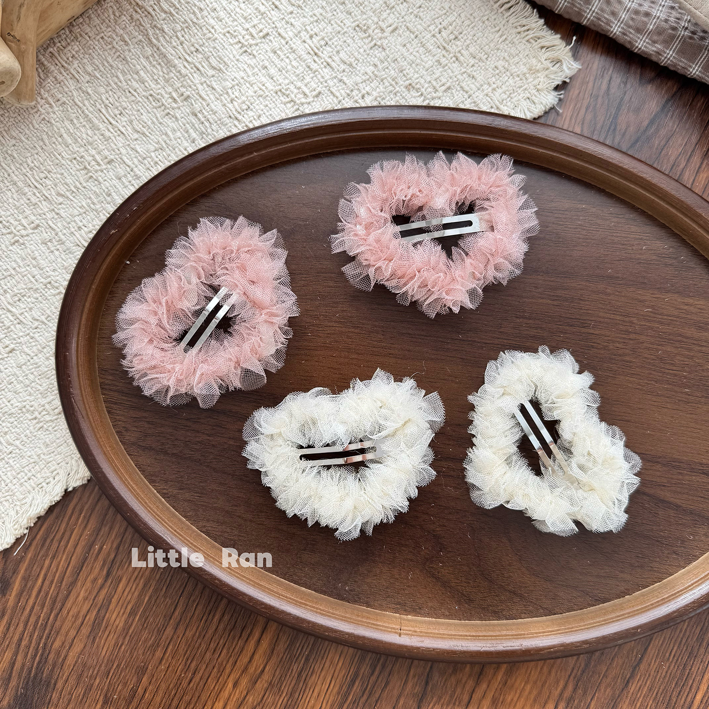 Little Ran超仙网纱爱心发夹女气质超仙少女碎发刘海夹侧边夹发饰