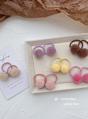 Little Ran 韩儿童羊羔毛球发圈不伤发女童橡皮筋头饰丸子头发绳