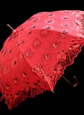 红伞结婚新娘伞中式复古婚礼婚庆出嫁接亲亮片刺绣双层大红色婚伞